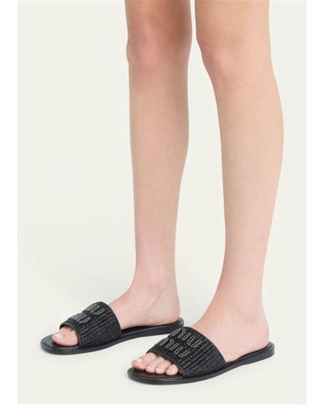 miu miu raffia sandals|Miu Miu Logo Raffia Slide Sandal (Women) .